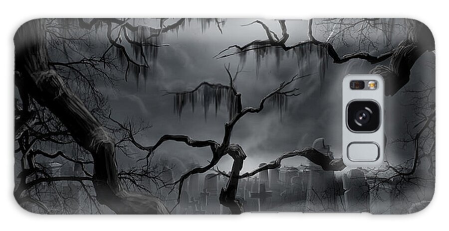 Gothic Art Galaxy Case featuring the painting Midnight in the Graveyard II by James Hill