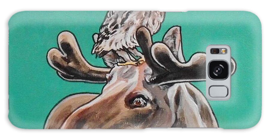 Moose And Owl Galaxy S8 Case featuring the painting Mike the Moose by Sharon Cromwell
