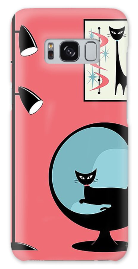 Mid Century Modern Galaxy Case featuring the digital art Mini Atomic Cat on Pink by Donna Mibus
