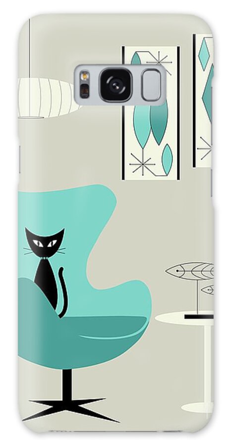 Retro Galaxy Case featuring the digital art Mini Gravel Art on Gray with Black Cat by Donna Mibus