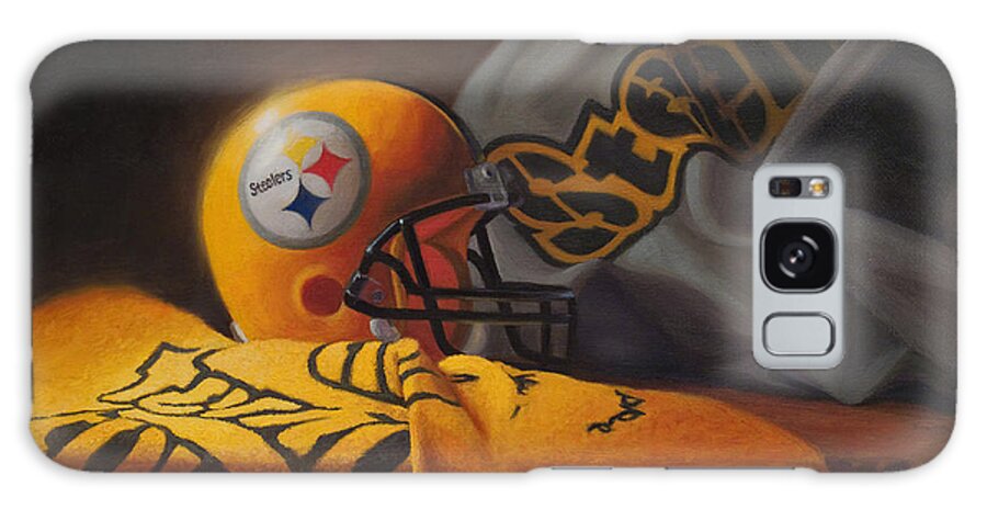 Steelers Galaxy Case featuring the painting Mini Helmet Commemorative Edition by Joe Winkler