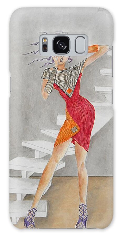 Spiral Staircase Galaxy Case featuring the painting Minimalist Madness -- Whimsical Fashion Drawing by Jayne Somogy
