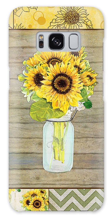 Modern Galaxy Case featuring the painting Modern Rustic Country Sunflowers in Mason Jar by Audrey Jeanne Roberts