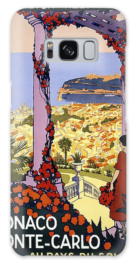 Monaco Galaxy Case featuring the mixed media Monaco Monte-Carlo Au Pays Du Soleil - Retro travel Poster - Vintage Poster by Studio Grafiikka