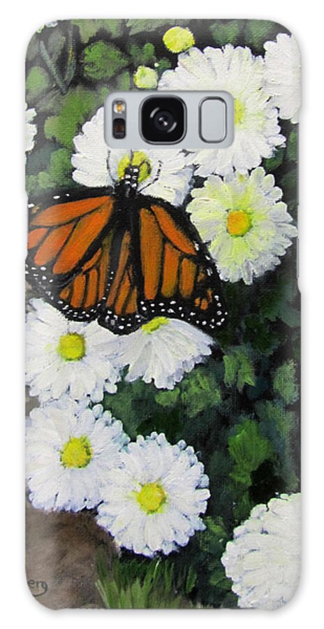 Monarch Galaxy Case featuring the painting Monarch amid the mums by Linda Feinberg