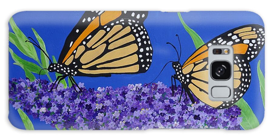 Monarch Butterflies Galaxy Case featuring the painting Monarch Butterflies on Buddleia Flower by Karen Jane Jones
