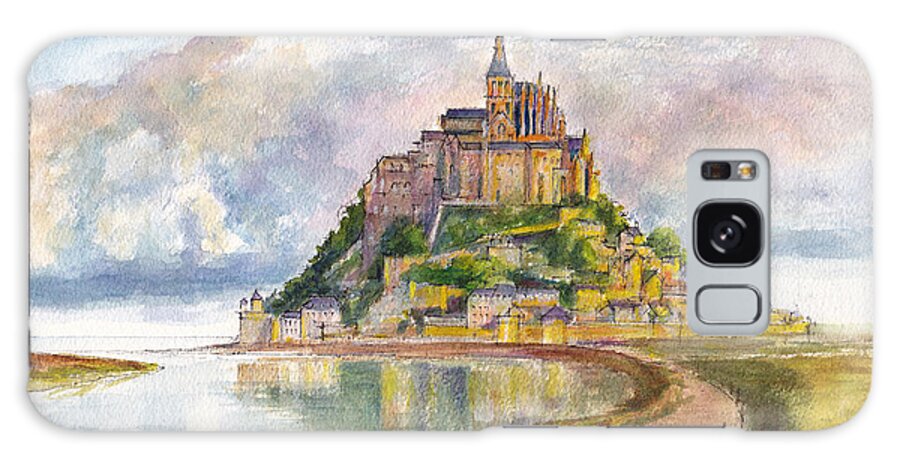 Landscape Galaxy Case featuring the painting Mont Saint Michel Aquarelle by Dai Wynn