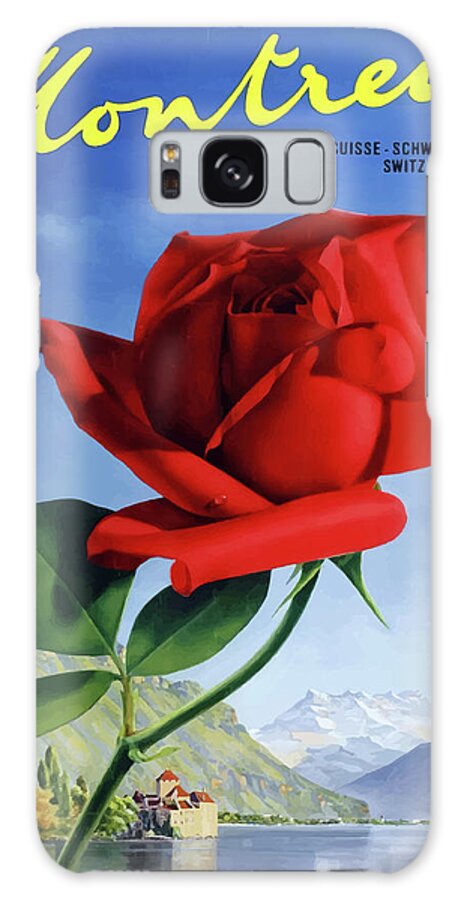 Montreux Galaxy Case featuring the painting Montreux lake, Switzerland, red rose by Long Shot