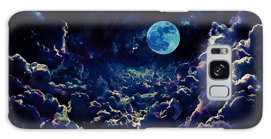 Enron Galaxy Case featuring the painting Moon over Dark clouds in watercolor by Celestial Images