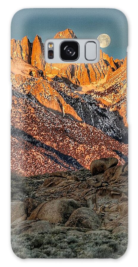 Moon Galaxy Case featuring the photograph Moon setting over Mount Whitney by Ross Kestin