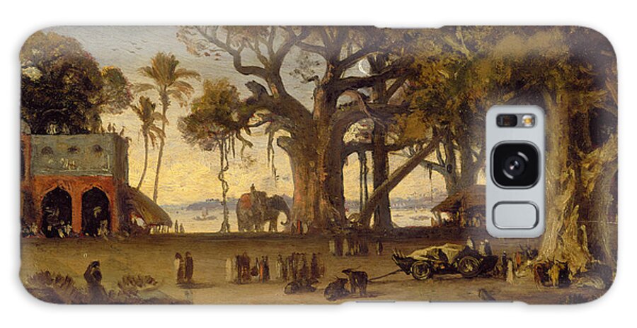 Moonlit Galaxy Case featuring the painting Moonlit Scene of Indian Figures and Elephants among Banyan Trees by Johann Zoffany
