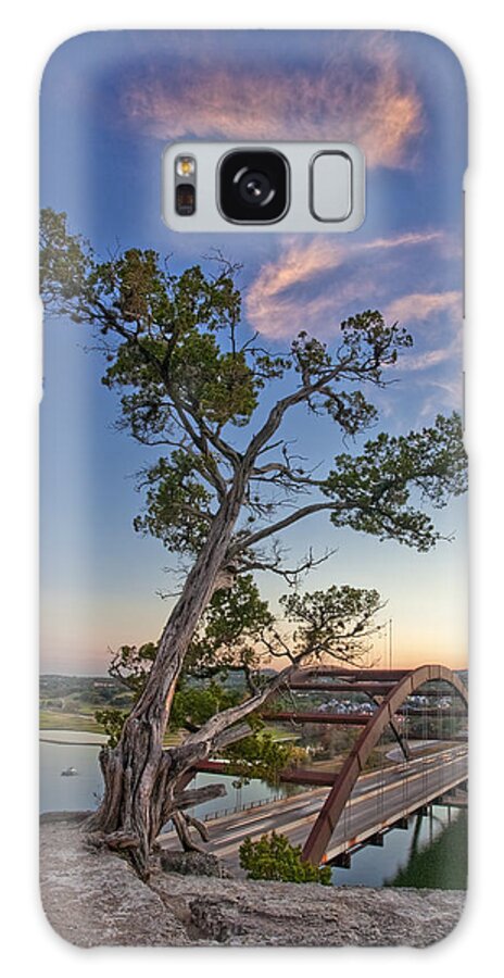 Austin Bridge Images Galaxy Case featuring the photograph Moonset over the 360 Bridge Austin Texas 1 by Rob Greebon