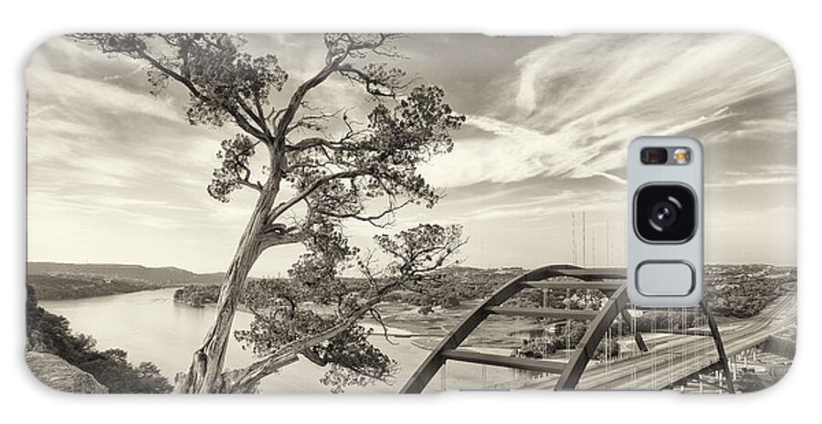 360 Bridge Pictures Galaxy Case featuring the photograph Morning at the 360 Bridge in Austin Texas Sepia by Rob Greebon