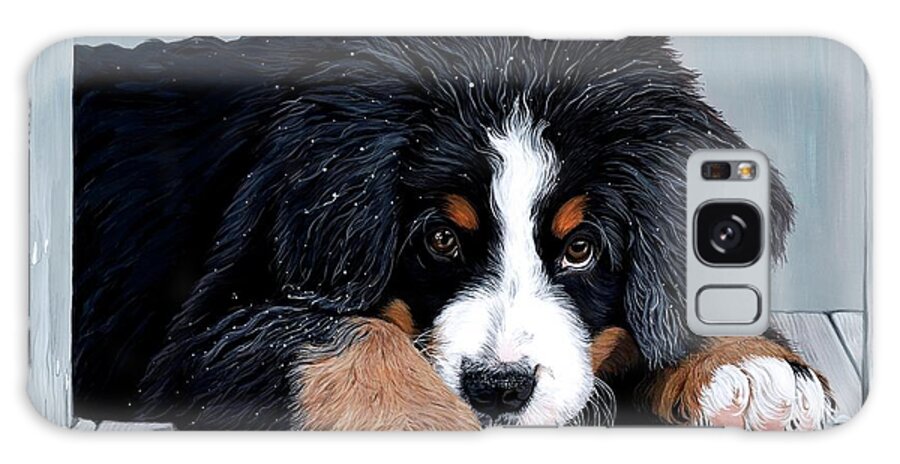 Bernese Mountain Dog Enjoying The Morning Dew On The Deck. Galaxy Case featuring the painting Morning Dew - Bernese Mountain Dog by Liane Weyers