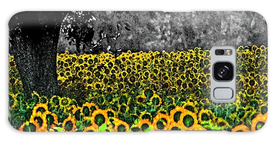 Sunflowers Galaxy Case featuring the painting Morning Doves and the Sunflower Field by Michael Thomas