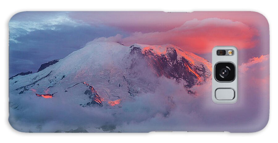 Mount Rainier Galaxy Case featuring the photograph Mount Rainier Lenticular Cloud Sunset Light by Mike Reid