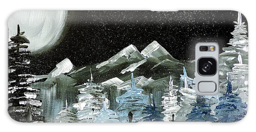 Mountains Galaxy Case featuring the painting Mountain Winter Night by Tom Riggs