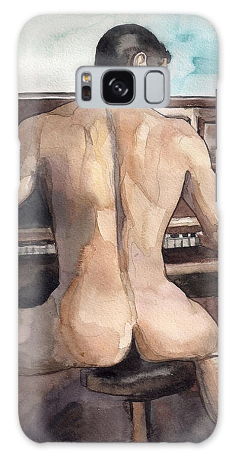 Nude Male Erotic Sexy Man Watercolor On Paper Painting Artwork Galaxy Case featuring the painting Musician by Yuliya Podlinnova