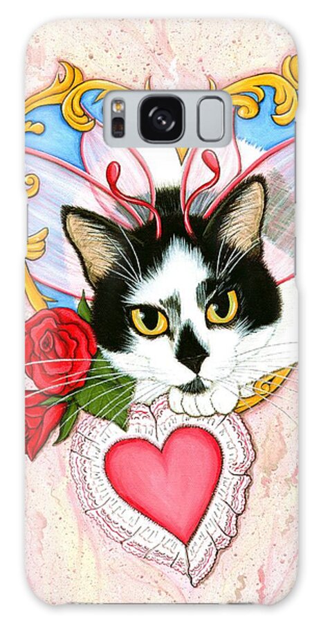 Tuxedo Cat Galaxy Case featuring the painting My Feline Valentine Tuxedo Cat by Carrie Hawks