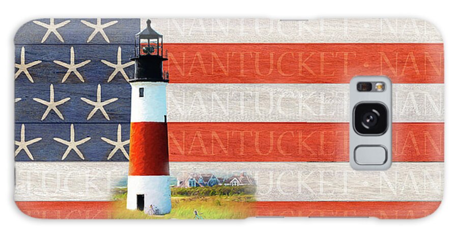Nantucket Galaxy Case featuring the digital art Nantucket Flag with Sankaty Lighthouse by Barry Wills