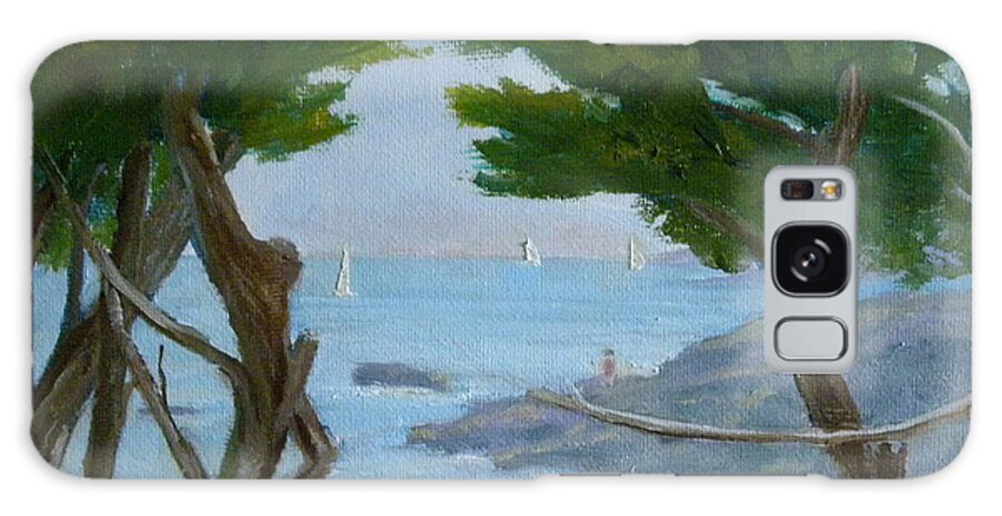 Ocean Seascape Landscape Sunlit Sailboats Galaxy S8 Case featuring the painting Nature's View by Scott W White