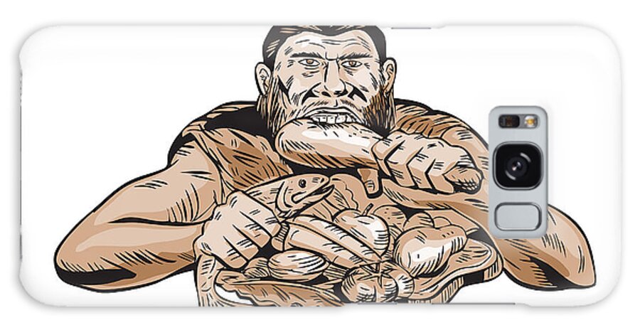 Etching Galaxy Case featuring the digital art Neanderthal Man Eating Paleo Diet Etching by Aloysius Patrimonio