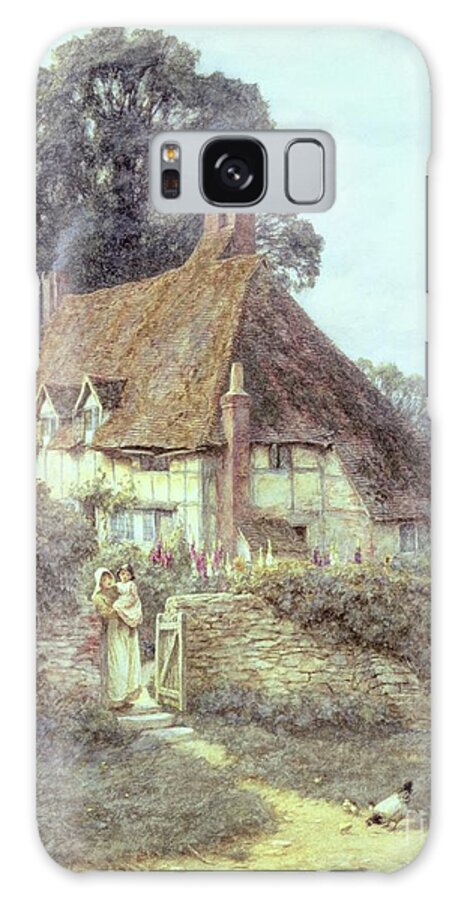 Cottage; Mother And Child; Gate; Rural Scene; Country; Countryside; Home; Path; Garden; Wildflowers; Chicken; Roses; Picturesque; Idyllic; Daughter; Timber Frame; Half-timbered; House; Female Galaxy Case featuring the painting Near Witley Surrey by Helen Allingham