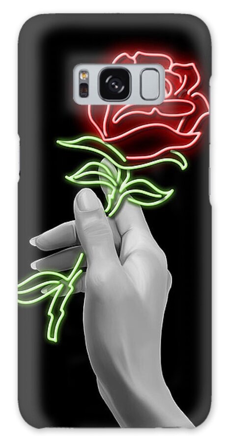 Rose Galaxy Case featuring the digital art Neon rose by Canvas Cultures