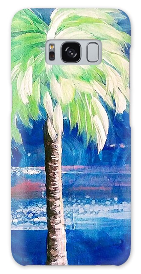 Palm Tree Galaxy Case featuring the painting New Blue Horizons Palm Tree by Kristen Abrahamson