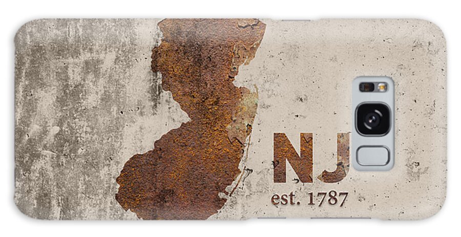 New Jersey Galaxy Case featuring the mixed media New Jersey State Map Industrial Rusted Metal on Cement Wall with Founding Date Series 026 by Design Turnpike