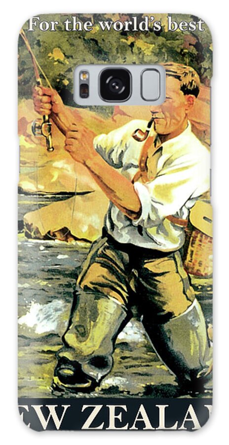 New Zealand Galaxy Case featuring the painting New Zealand, fishing, sport by Long Shot