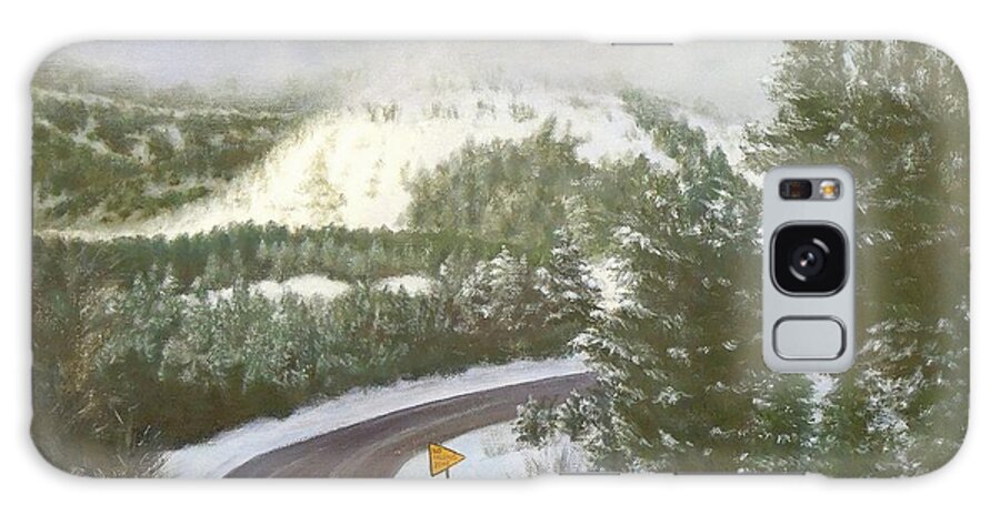 Snow Scene Galaxy Case featuring the painting No Passing Zone by Phyllis Andrews