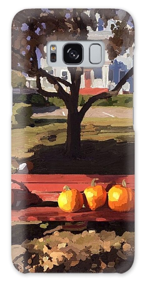Park Bench Galaxy Case featuring the painting October Pumpkins by Melissa Abbott