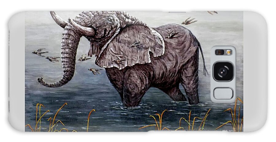 Old Elephant Galaxy Case featuring the painting Old Elephant by Judy Kirouac