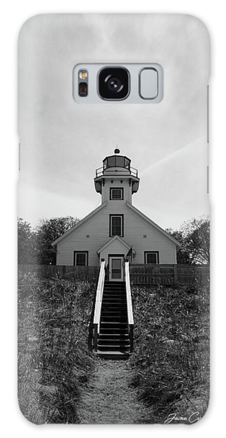 Black And White Lighthouse Galaxy Case featuring the photograph Old Mission Point Lighthouse by Joann Copeland-Paul