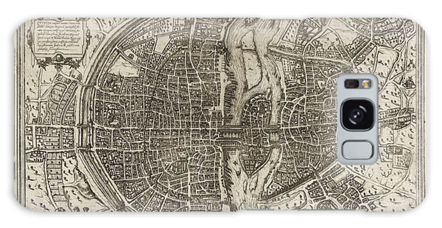 Paris Galaxy Case featuring the drawing Old Paris Map by Georg Braun and Franz Hogenberg - 1575 by Blue Monocle