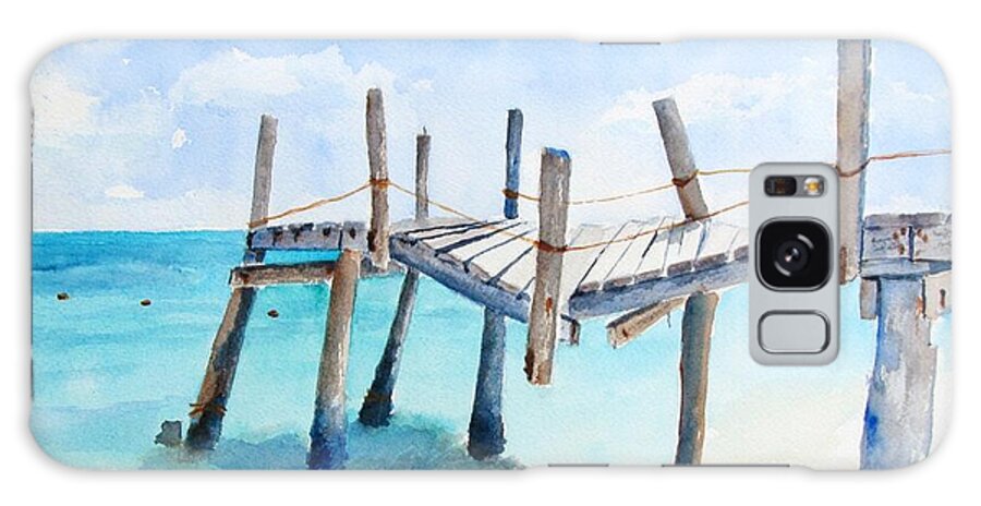Pier Galaxy Case featuring the painting Old Pier on Playa Paraiso by Carlin Blahnik CarlinArtWatercolor