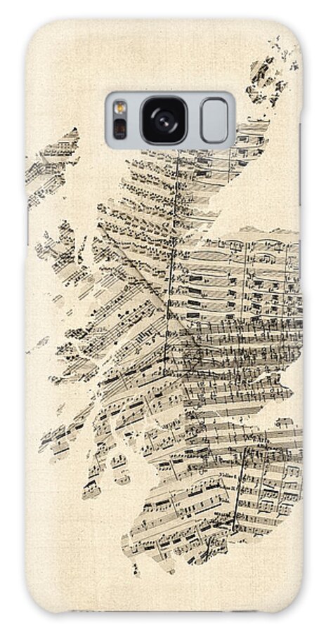 Scotland Map Galaxy Case featuring the digital art Old Sheet Music Map of Scotland by Michael Tompsett