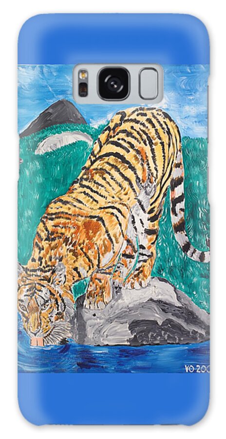 Cat Galaxy Case featuring the painting Old Tiger Drinking by Valerie Ornstein