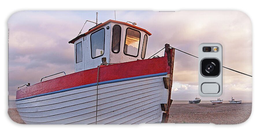 Old Fishing Boat Galaxy Case featuring the photograph Old Wooden Fishing Boat Home By Sunset by Gill Billington