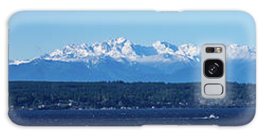 Olympic Mountains; Washington; Snow; Puget Sound; Water; Shoreline; Sky; Blue; Scenic; Northwest; Sunny; Sea; Bay; Snowy; Clear; Landscape; View; Wide; Outdoors; Panorama; Peaks; Scene; Edmonds; Seattle; Kitsap; Background; Fog Galaxy Case featuring the photograph Olympic Mountains From Shoreline by Mary Jo Allen