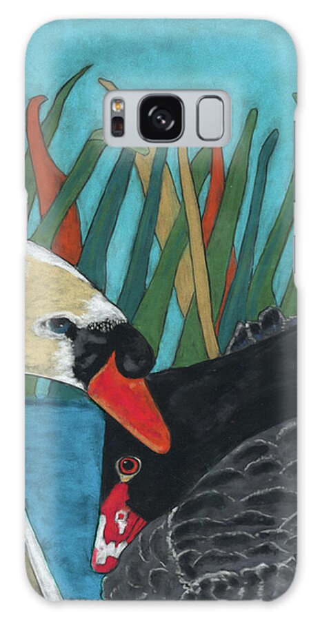 Swan Galaxy Case featuring the pastel On Peaceful Pond by Arlene Crafton