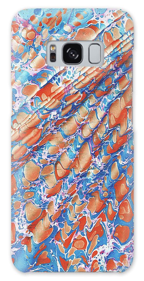 Water Marbling Galaxy Case featuring the painting Orange-Blue Battal by Daniela Easter