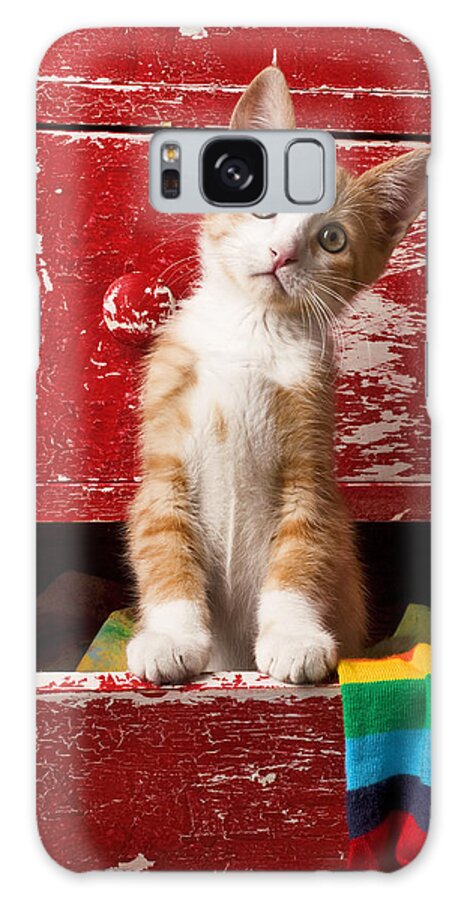 Kitten Galaxy Case featuring the photograph Orange tabby kitten in red drawer by Garry Gay