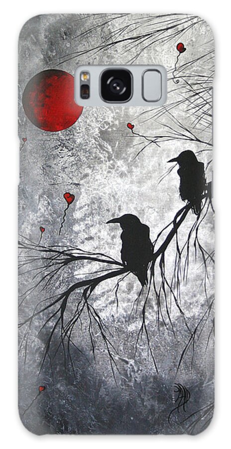 Birds Galaxy Case featuring the painting Original Abstract Surreal Raven Red Blood Moon Painting The Overseers by MADART by Megan Duncanson