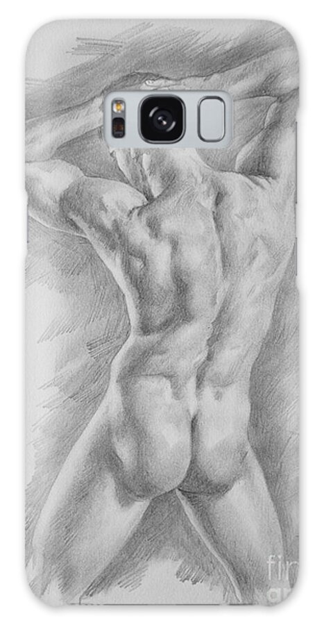 Charcoal Galaxy S8 Case featuring the drawing Original Charcoal Drawing Art Male Nude On Paper #16-3-11-25 by Hongtao Huang