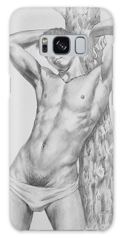 Charcoal Galaxy Case featuring the drawing Original Drawing Art Male Nude Men Gay Interest Boy On Paper By Hongtao #11-16-06 by Hongtao Huang