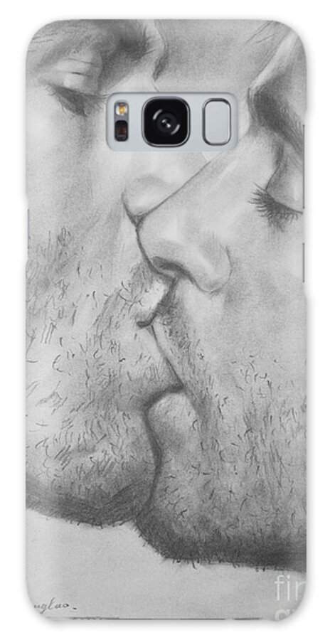 Original Drawing Galaxy S8 Case featuring the painting Original Drawing Sketch Charcoal Chalk Gay Man Art - Kiss Pencil On Paper -025 by Hongtao Huang