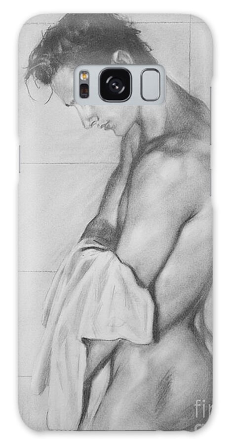 Original Art Galaxy Case featuring the painting Original Drawing Sketch Charcoal Male Nude Gay Man Art Pencil On Paper -026 by Hongtao Huang
