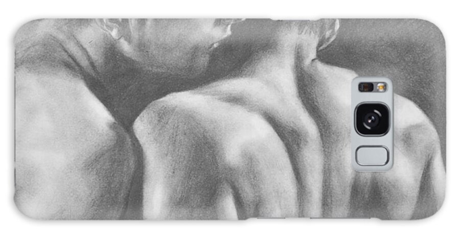 Original Art Galaxy Case featuring the painting Original Drawing Sketch Charcoal Man Body Male Nude Gay Interest Man Art Pencil On Paper -0029 by Hongtao Huang
